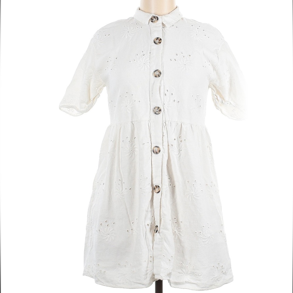 White Button-Up Eyelet Floral Dress